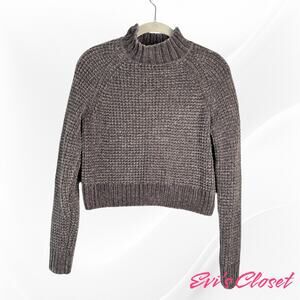H&M Divided Sweater Dark Grey Chenille Mock Neck Cropped XS